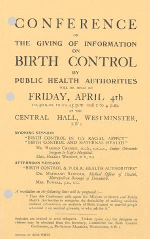 Leaflet advertising a conference on the giving of information on birth control