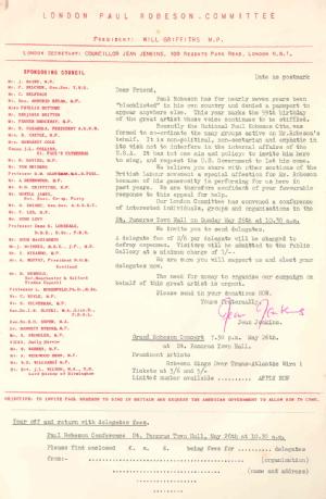 Circular from the Provisional Committee to Restore Paul Robeson's Passport