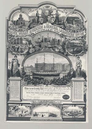 Dock, Wharf, Riverside and General Workers' Union of Great Britain and Ireland: copy of membership certificate, 1891
