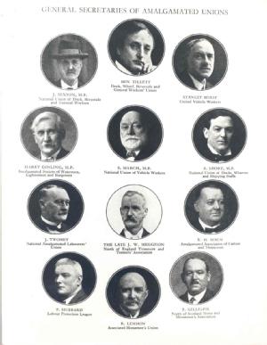 Sheet of portrait photographs showing the general secretaries of the unions which amalgamated in 1922 to form the Transport and General Workers' Union