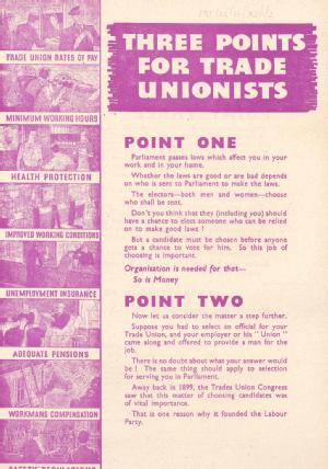 'Three Points for Trade Unionists': Handbill encouraging contracting-in for the political levy, 1944
