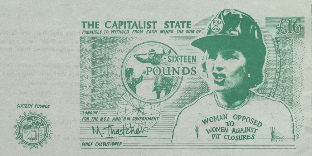 Satirical £16 note, including image of Margaret Thatcher and police violence at Orgreave,