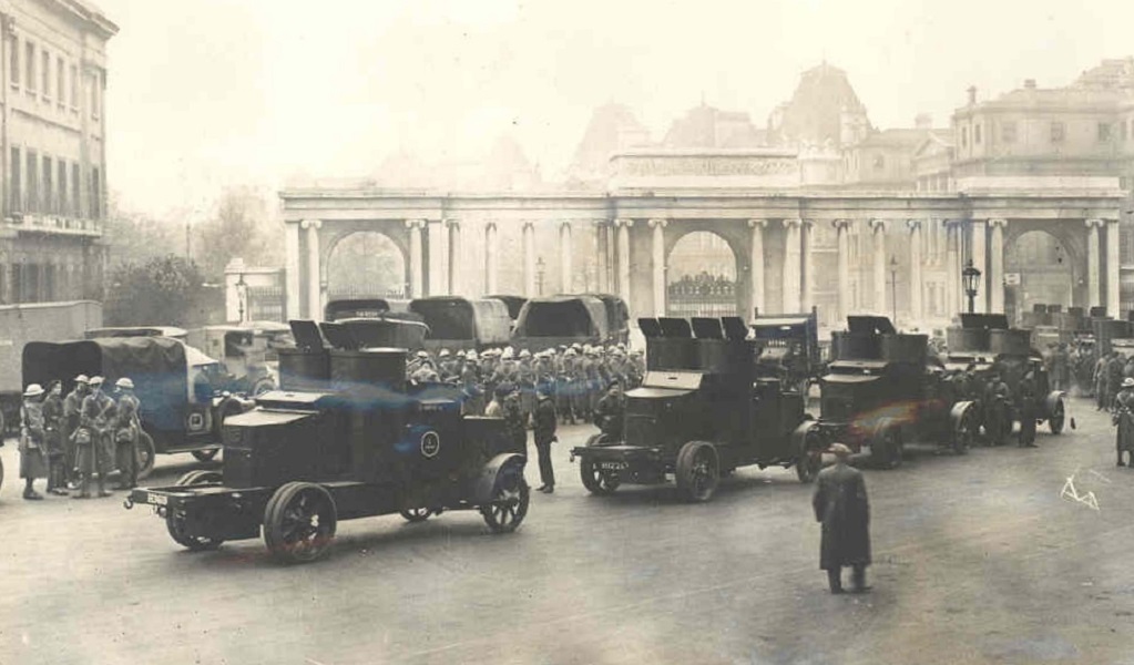 Military escort for food convey, London.