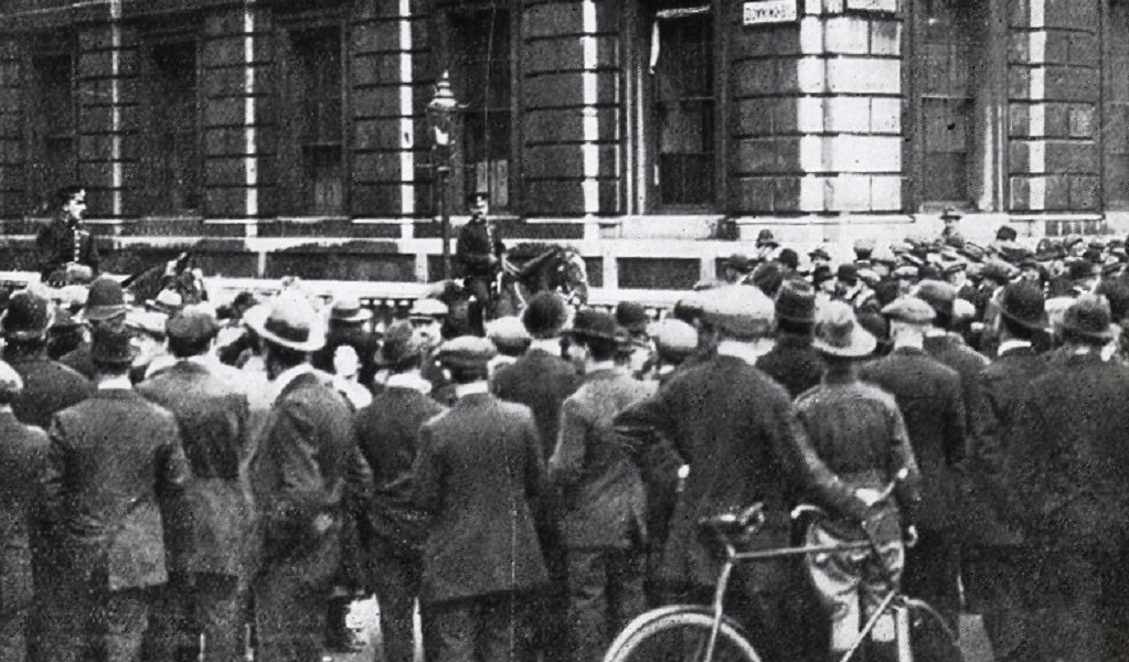 Crowd by Downing Street, London.