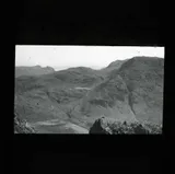 View from Great Gable. Pikes, Styhead Tarn, Esk Hause, Scafell Pike. South of Great Gable.