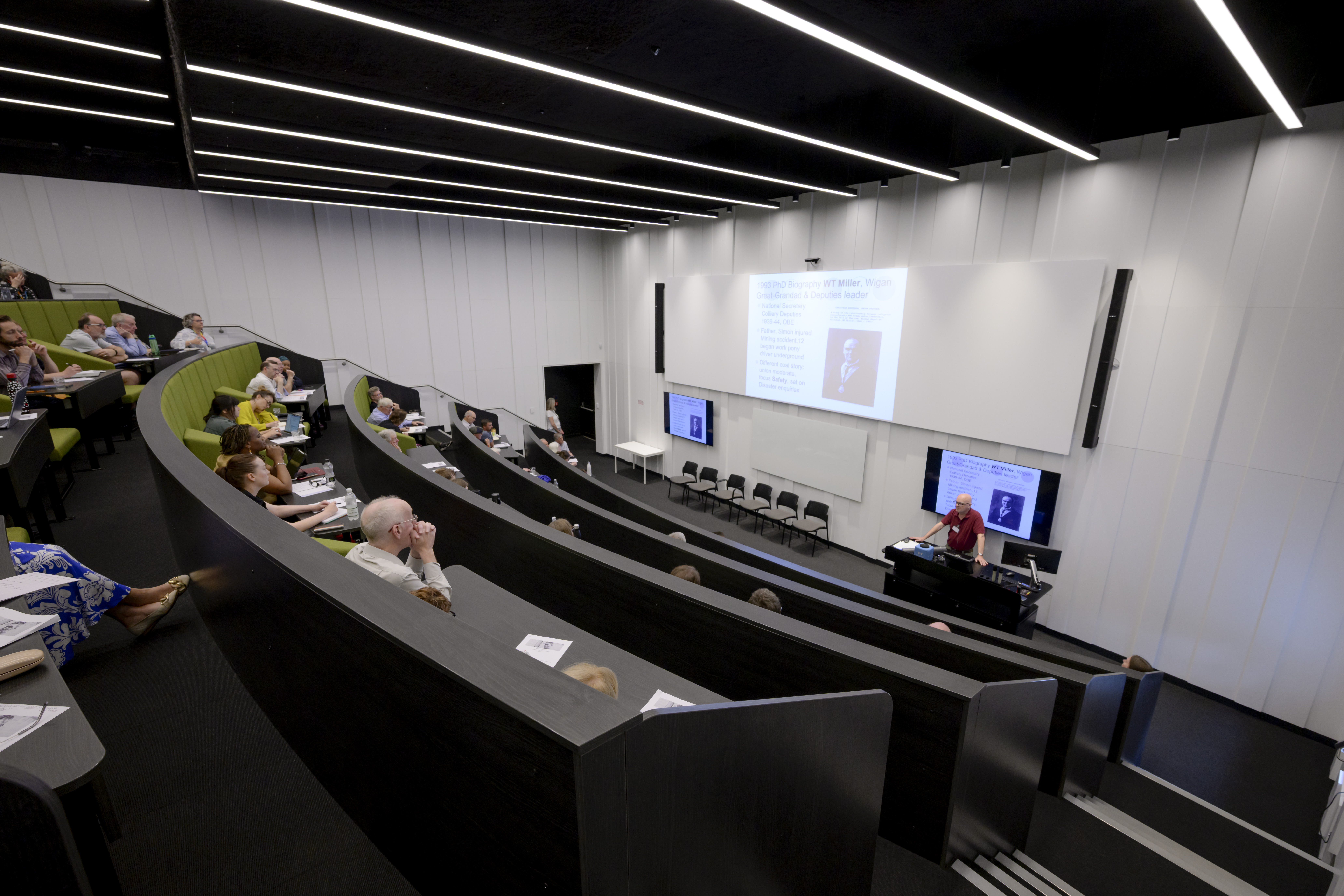 Photograph of the conference venue, looking towards one of the speakers