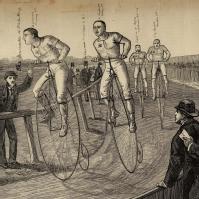 Engraving of 19th century cycle race
