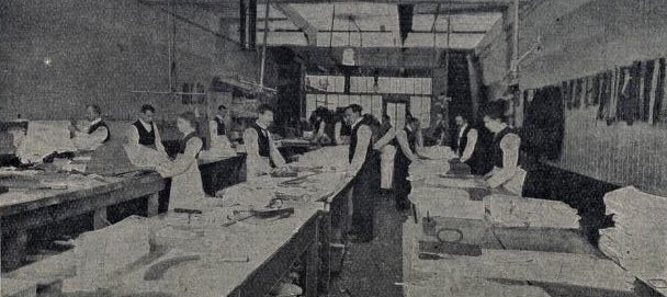 Photograph of workroom at Robinson & Cleaver's shirt factory, Belfast