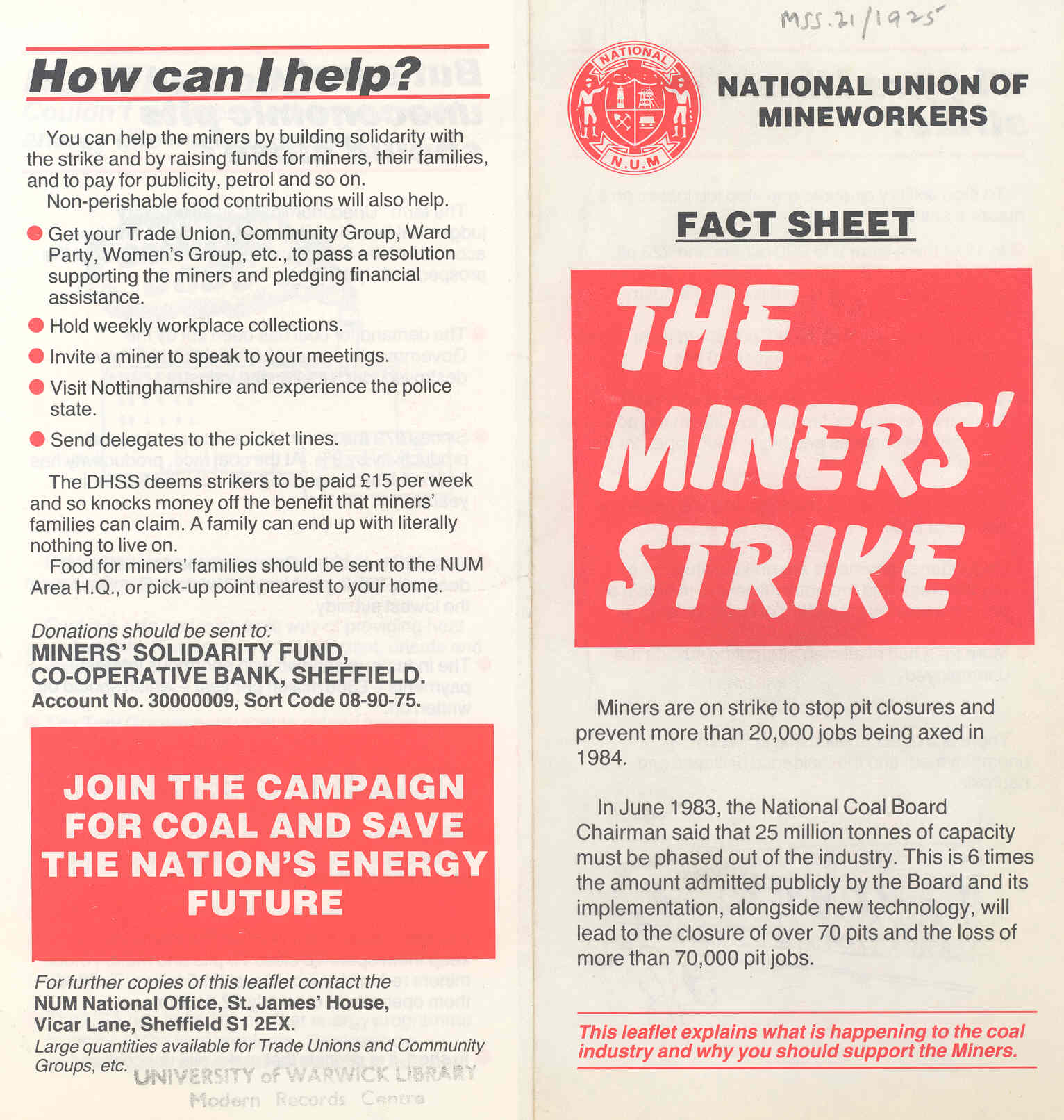 National Union of Mineworkers fact sheet on the strike