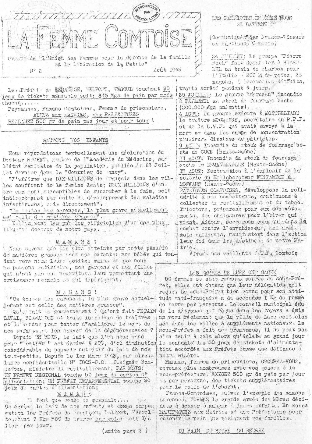 'La Femme Comtoise', no.2, August 1943