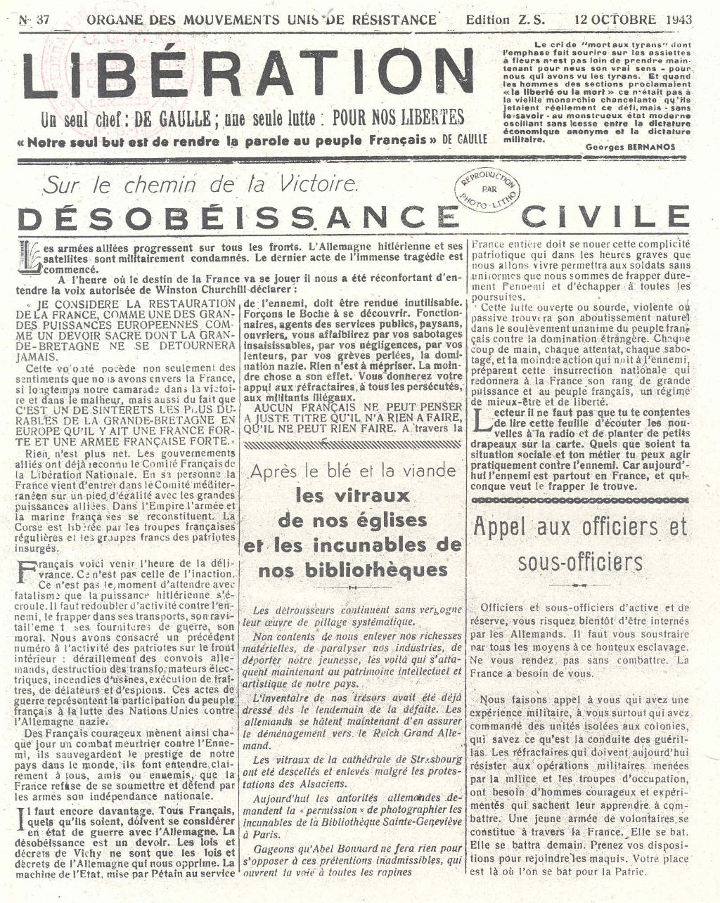 French resistance leaflet hailing the martyrs of France, undated