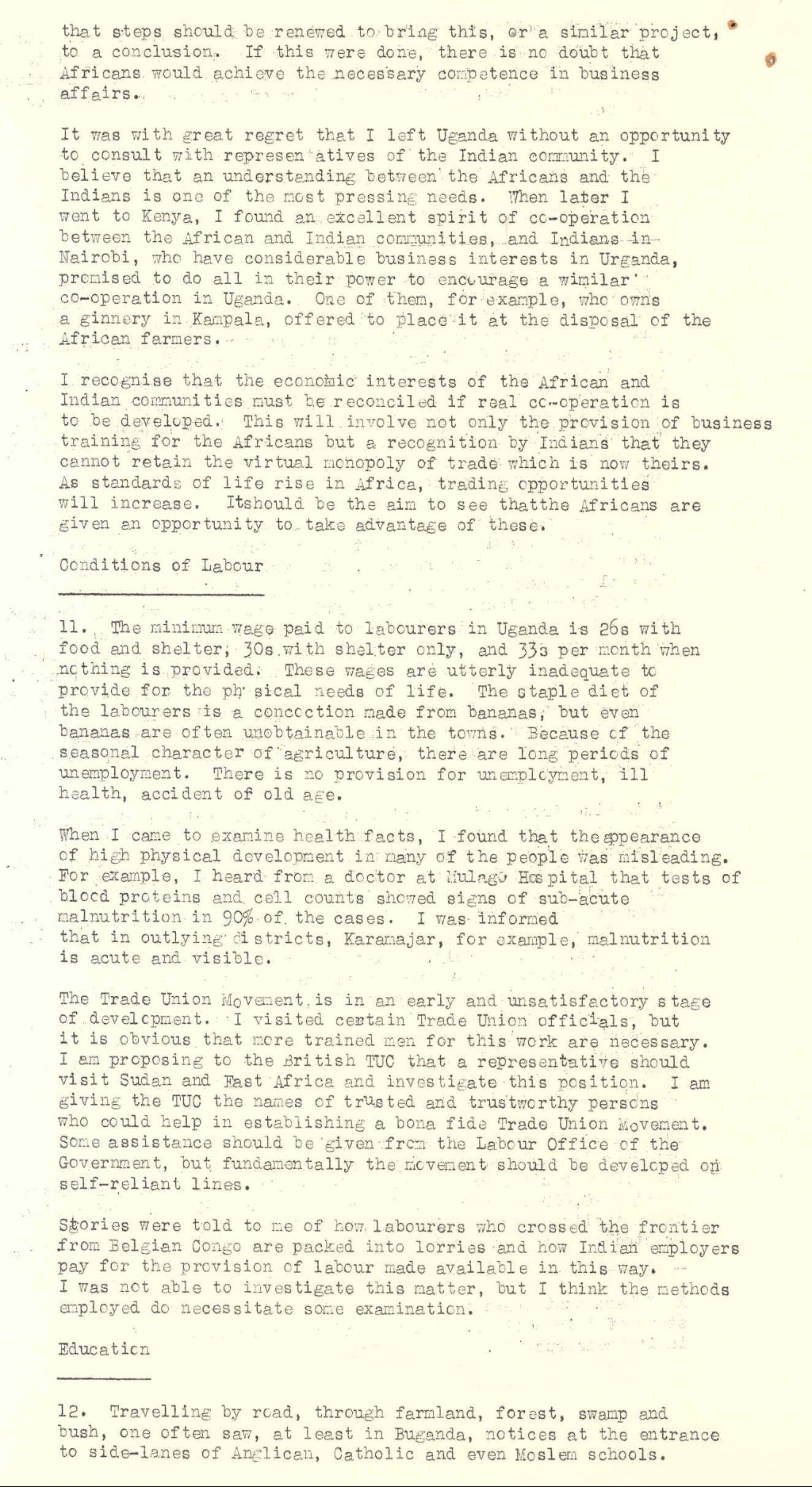 Report on a visit to Uganda by the Labour Party MP Fenner Brockway, 1950