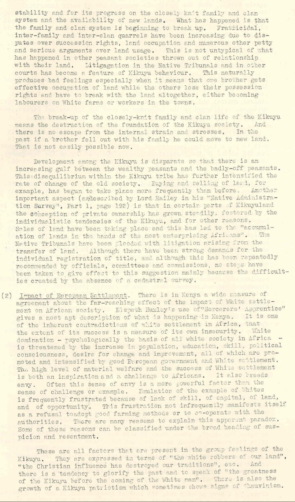 'Background to Mau Mau: an analysis of problems in the Kikuyu Reserve', 1952