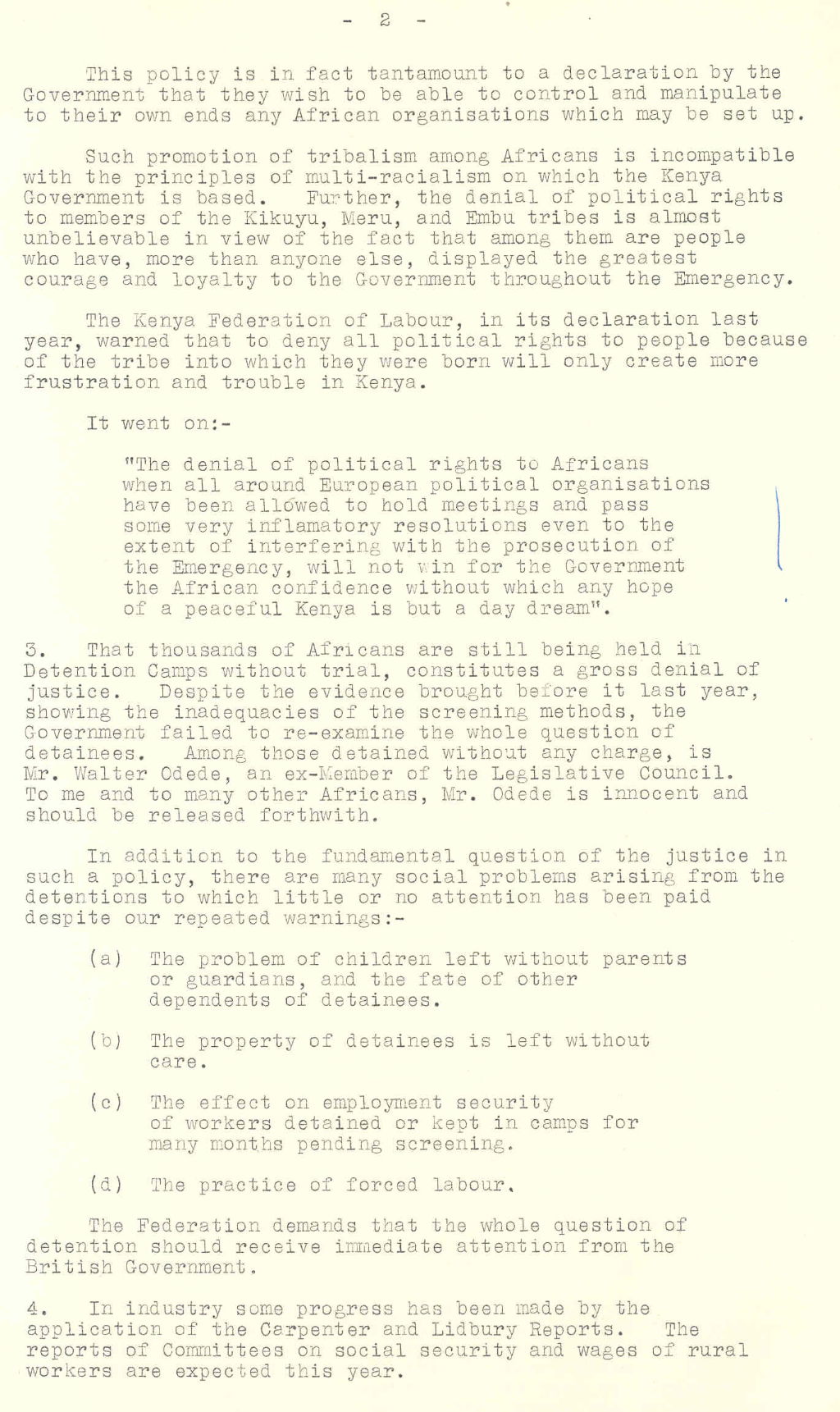 Forced labour in Kenya: the use of detainees to work on government projects, 1955