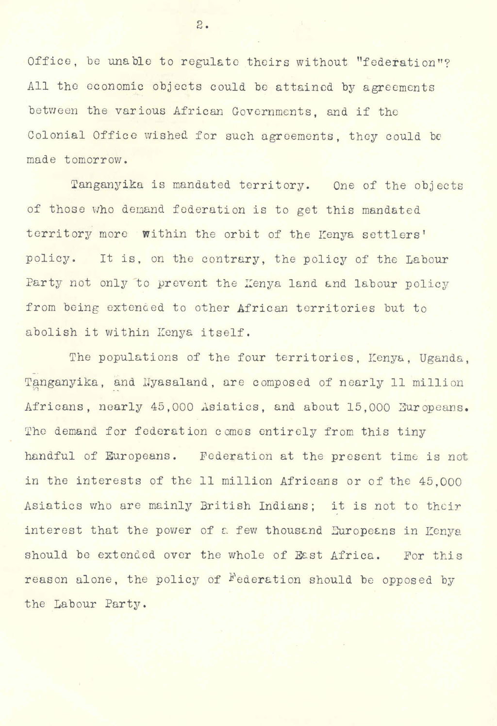 Memorandum on proposals for a Federation of East Africa, 1927