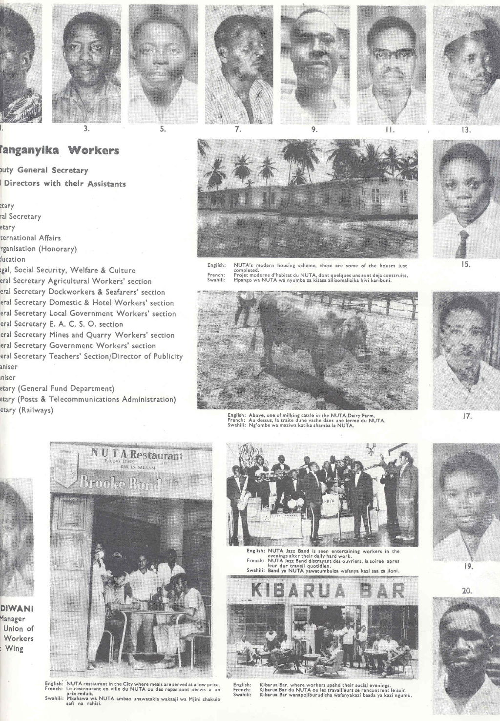 Poster showing the officials and social facilities of the National Union of Tanganyika Workers, c1965