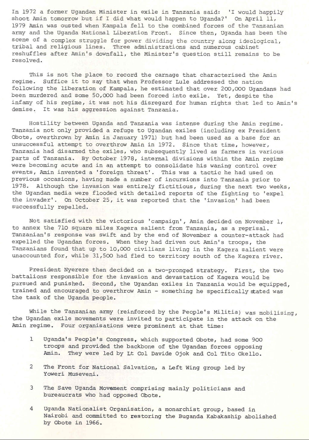 Labour Party information paper on 'Uganda after Amin', 1980
