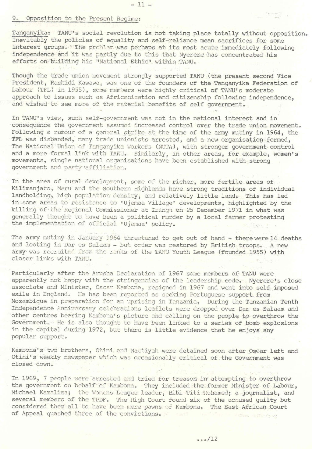 Amnesty International 'Background paper on Tanzania', 1974