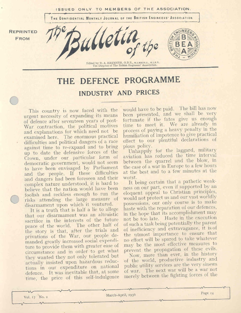 'The Defence Programme: Industry and prices', 1936