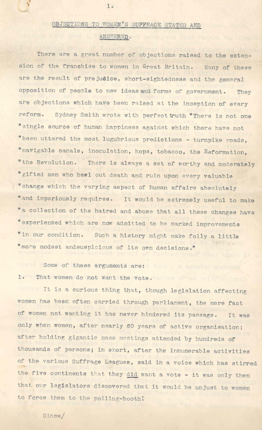 'Objections to women's suffrage stated and answered', 1916