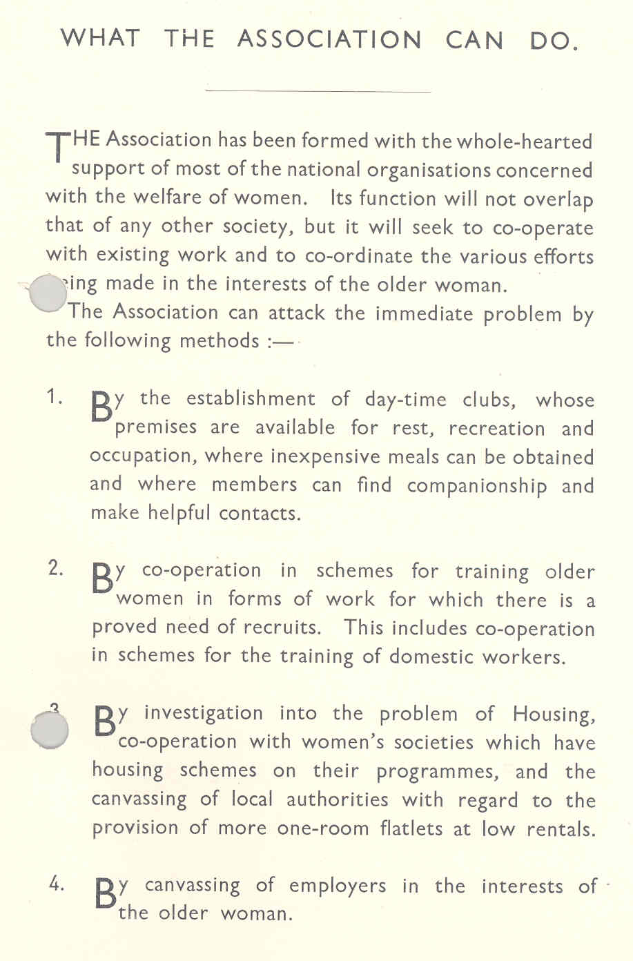 Leaflet for the Over Thirty Association, undated [1930s?]