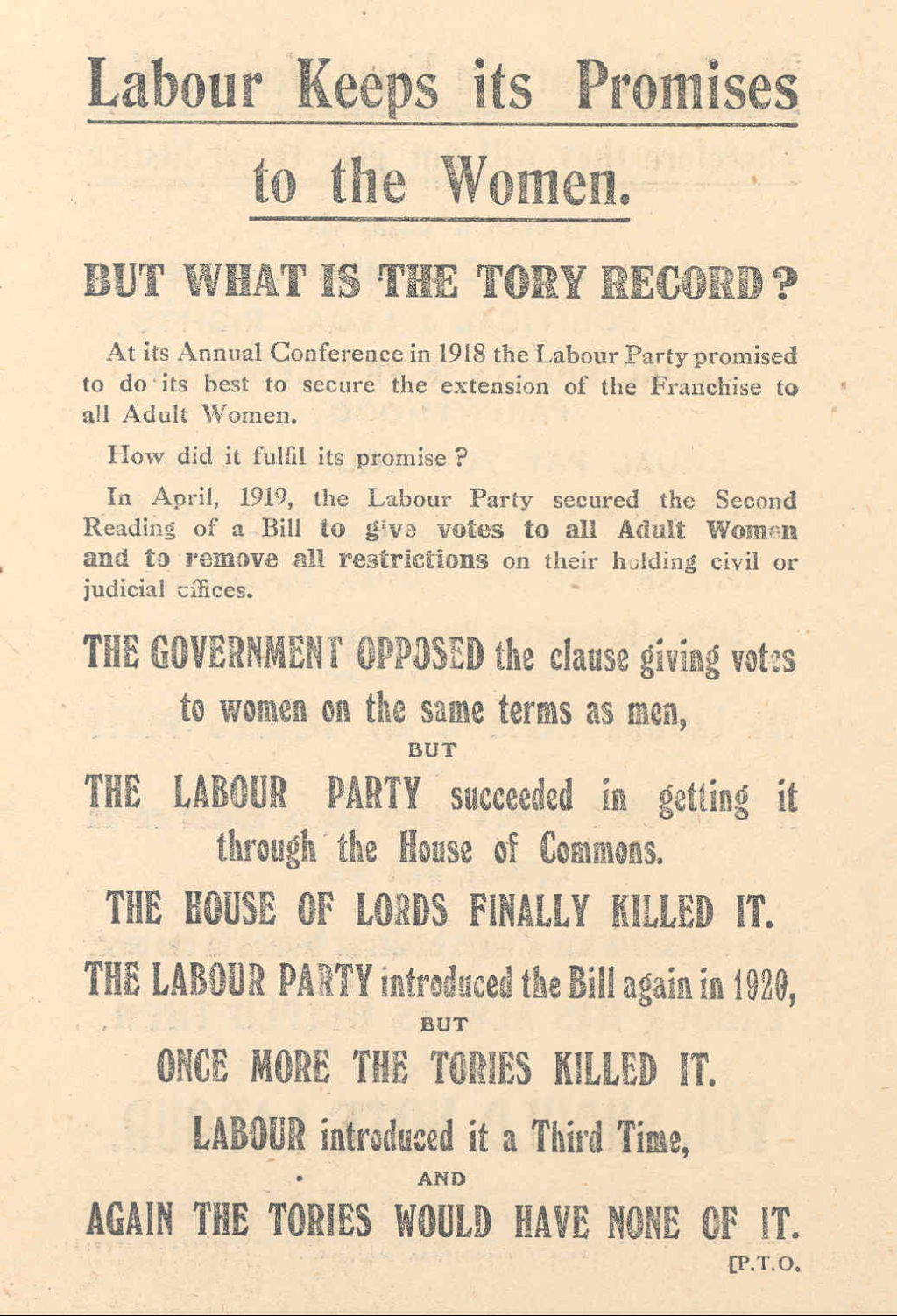 'Labour Keeps its Promises to the Women. But what is the Tory record?', 1923