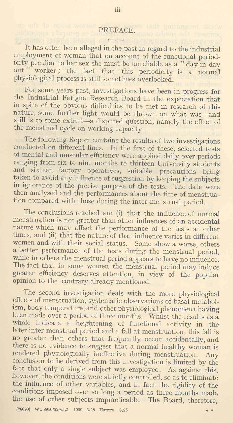 Report of the Medical Research Council Industrial Fatigue Research Board, 1928
