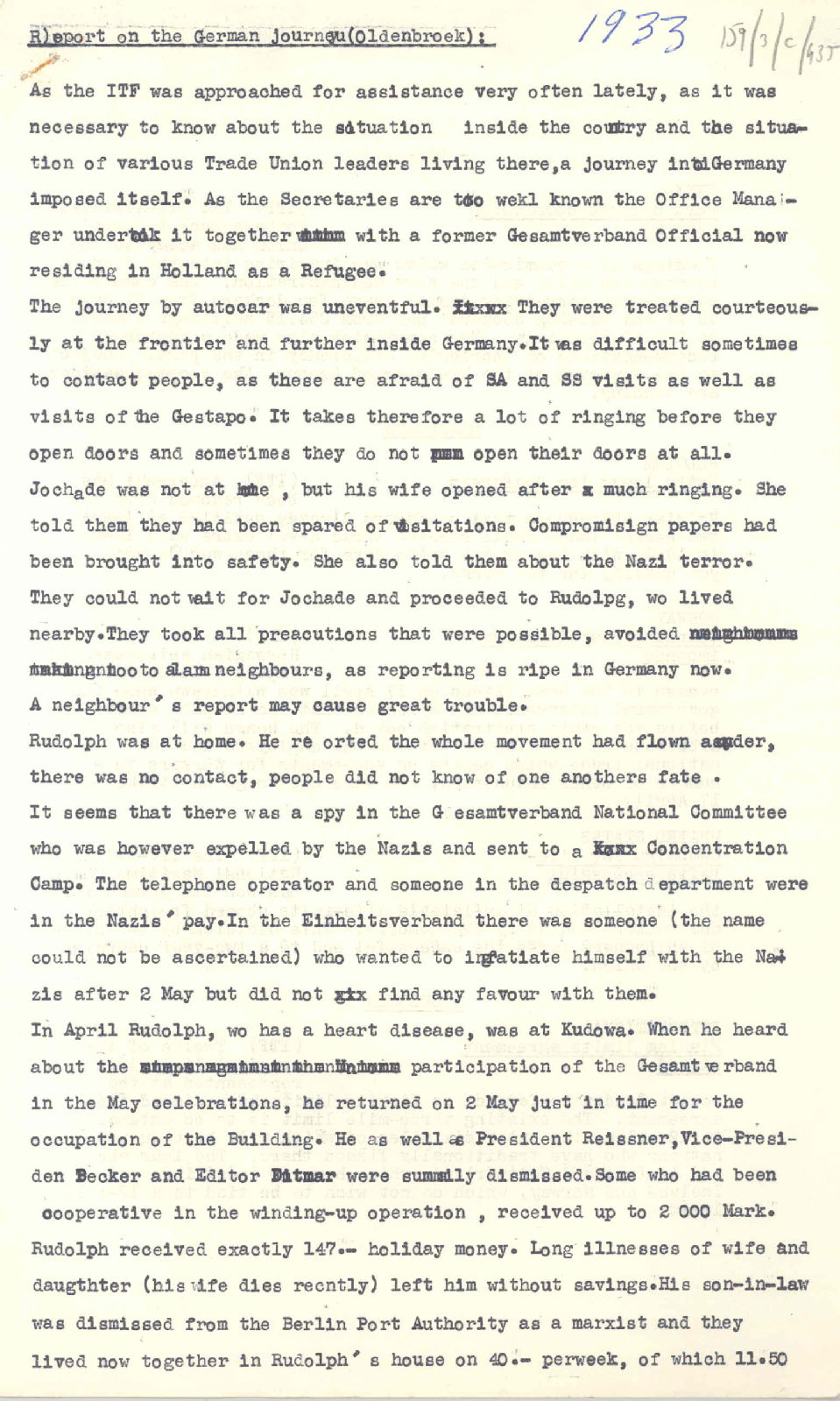 Report on the German journey, 1933