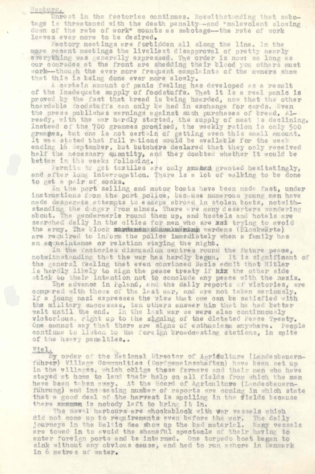 Reports on the situations in Hamburg and Berlin, September 1939