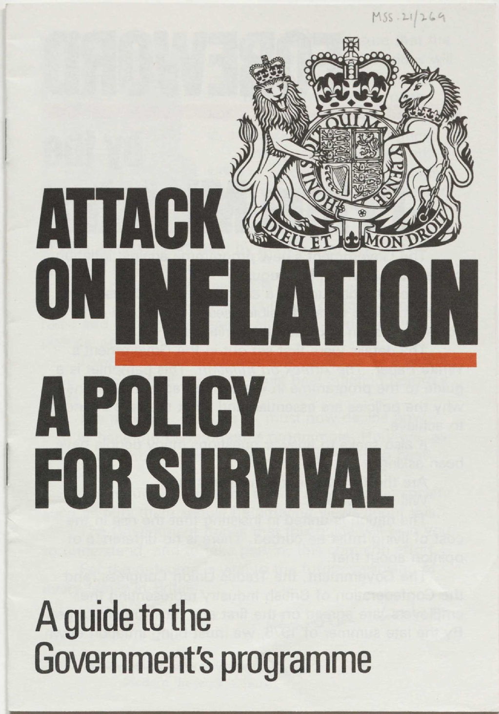Attack on inflation: a policy for survival, August 1975