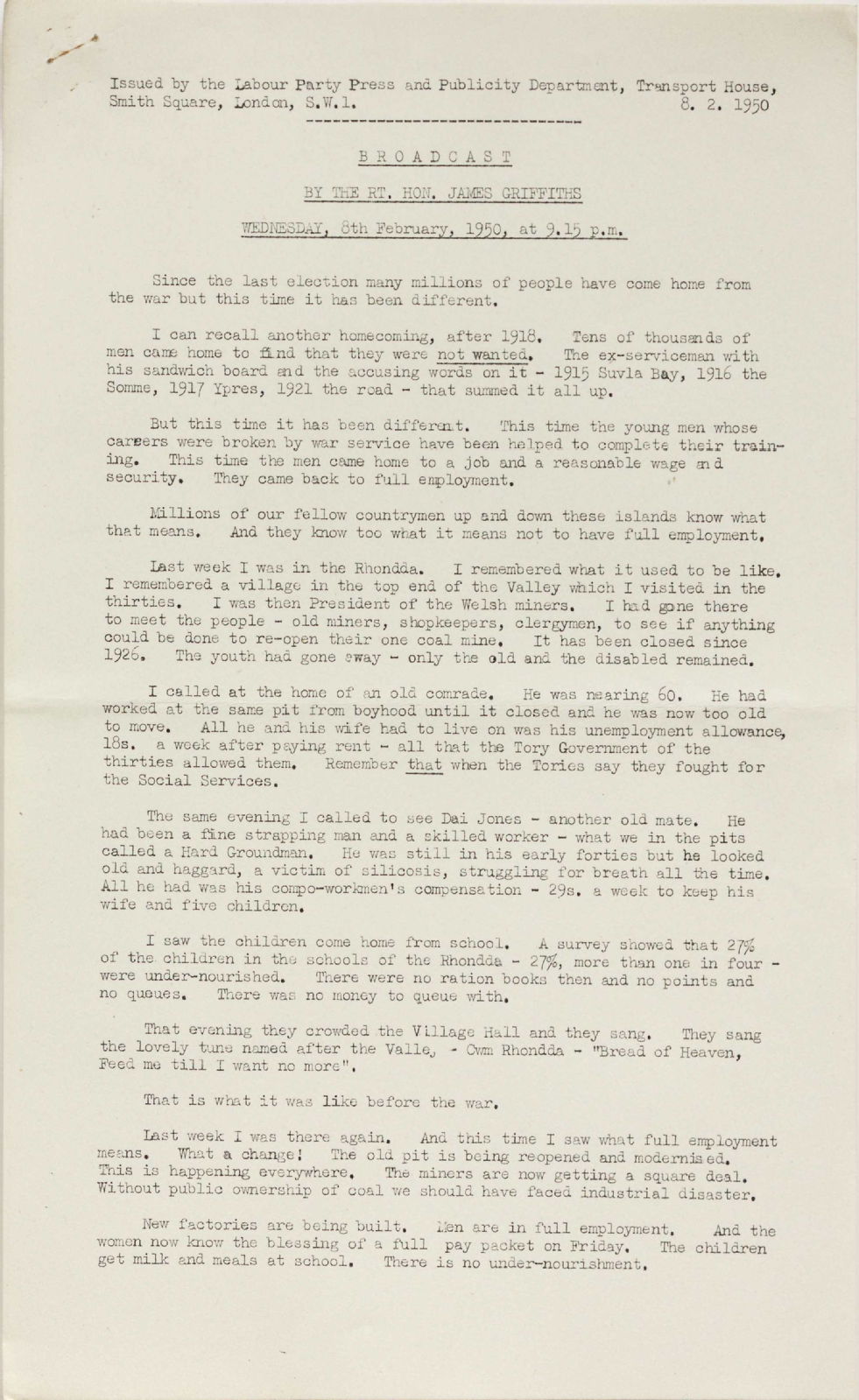 Text of election broadcast, 1950