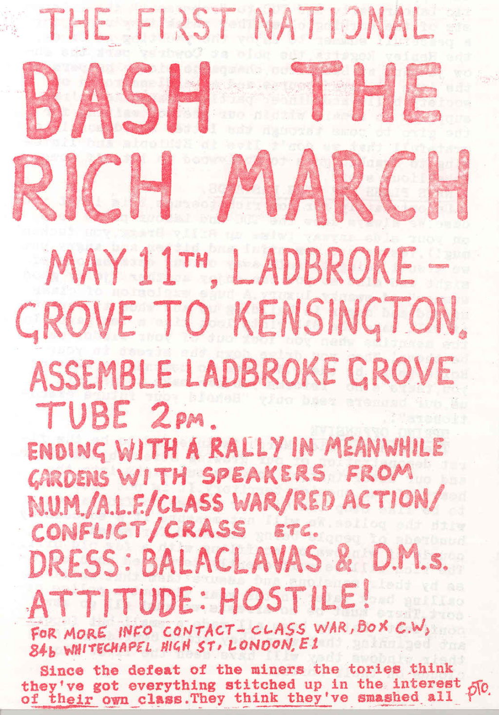 'The first national Bash the Rich March', 1985