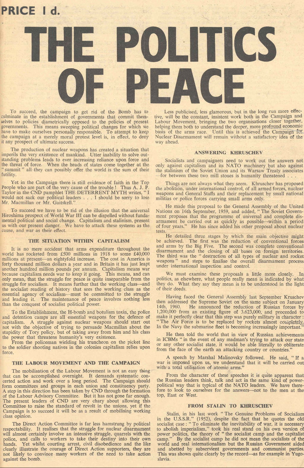 'The Politics of Peace', c1960