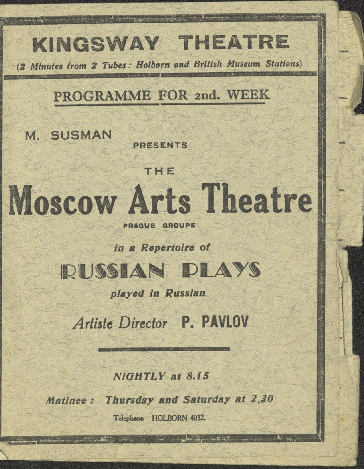 Programme for the Moscow Arts Theatre in London