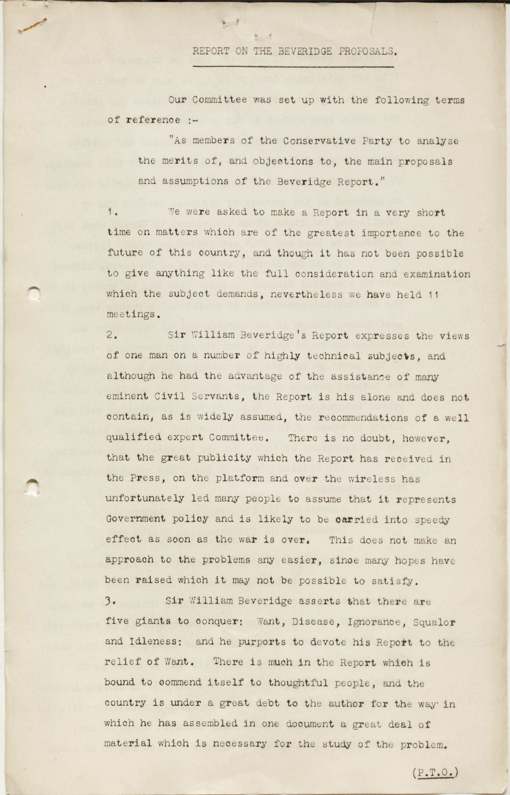 Report on the Beveridge proposals, 19 January 1943