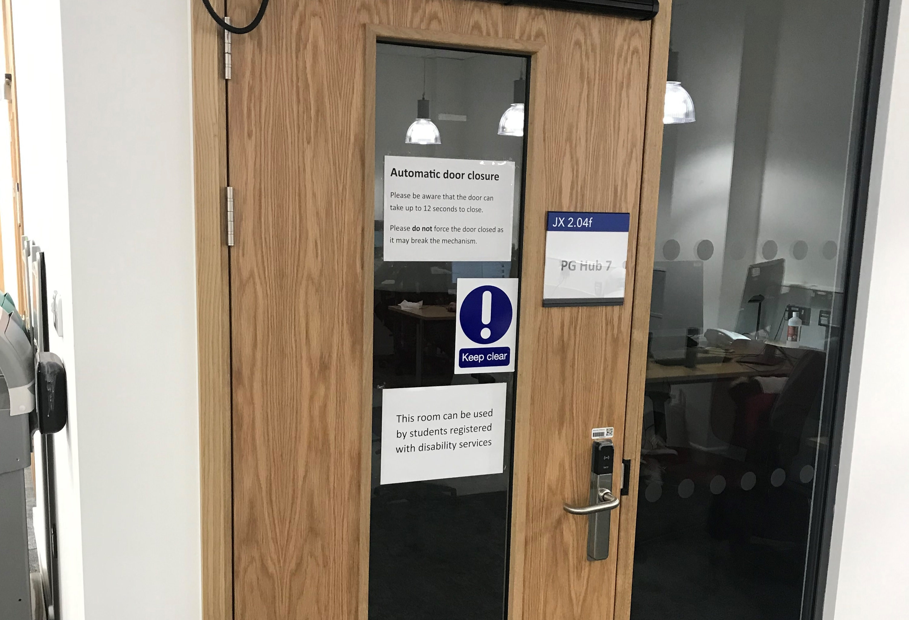 Outside accessible study room in Postgrad Hub