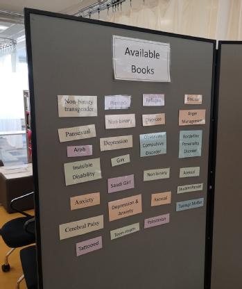 Book titles at November 2021 Human Library event