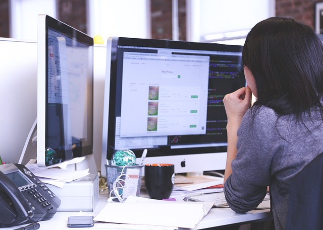 Imange of a woman using a computer in an office environment.