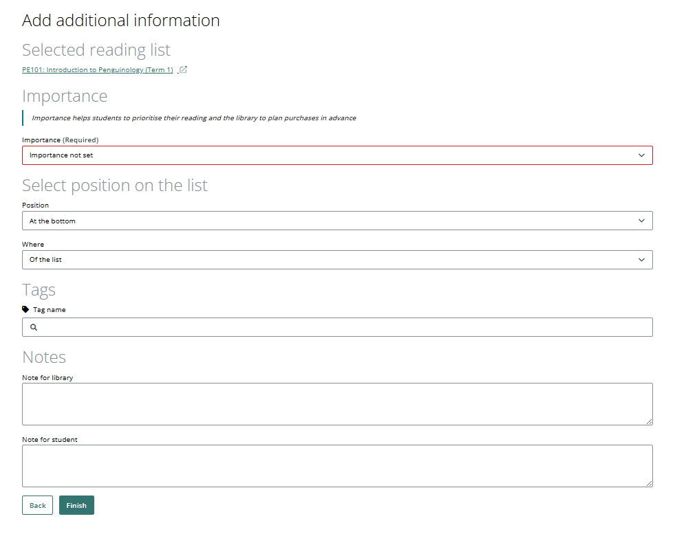 A screen grab showing the different options you can set when adding a newly created bookmark to your reading list within the bookmarking workflow.