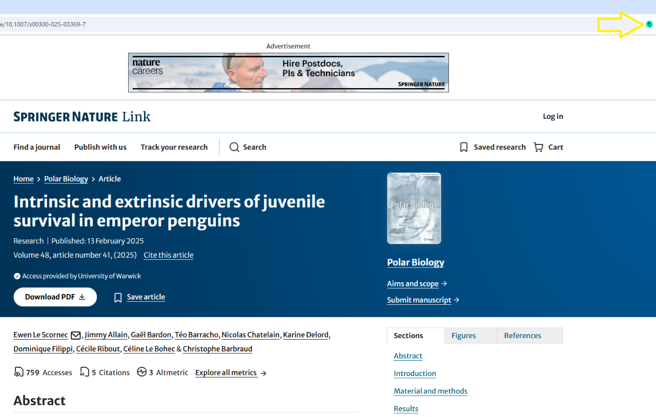 A screen grab showing how an article can be bookmarked directly from the resource itself.