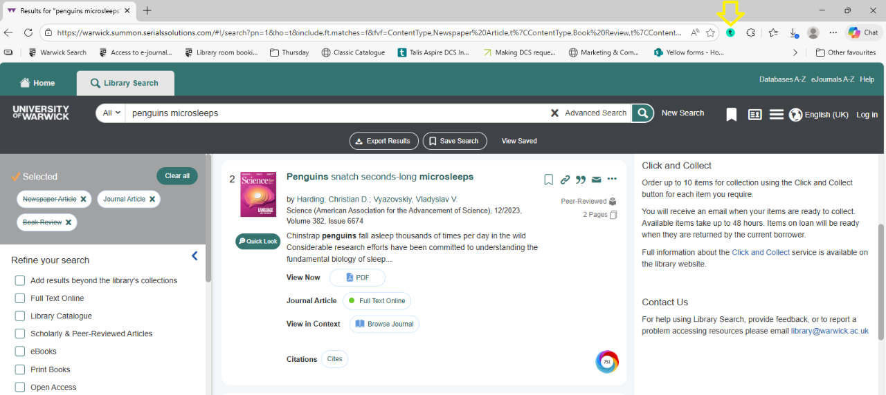 A screen grab of the Talis Bookmarking Extension button showing on a browser tab.