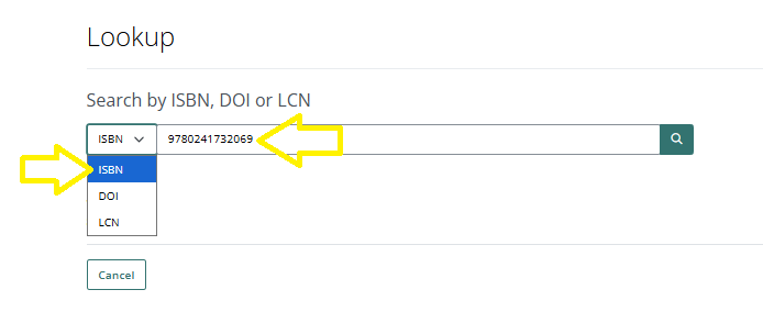 A screen grab showing a search for a book via ISBN using th Lookup feature