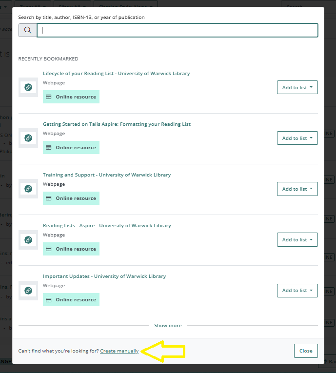 A screen grab showing how to create a bookmark manually.