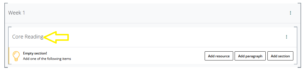A screen grab showing what a subsection nested within a large section will look like.