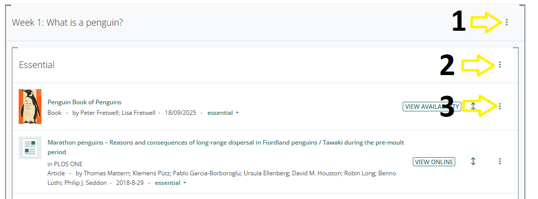 A screen grab showing how to delete different components of the reading list.