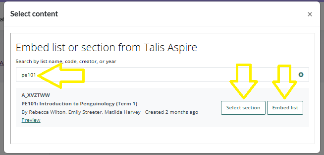 A screen grab showing the button options to embed part or all of your reading list.