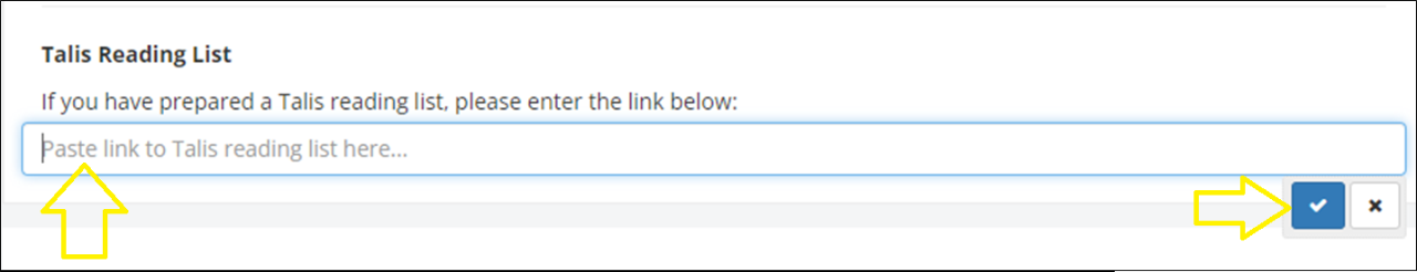 A screen grab showing where to paste the Talis reading list URL into MyWBS.