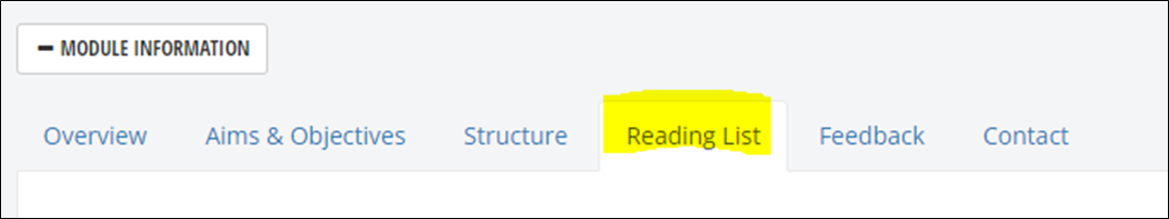 A screen grab showing the Reading List tab in MyWBS where students can view the embedded list.