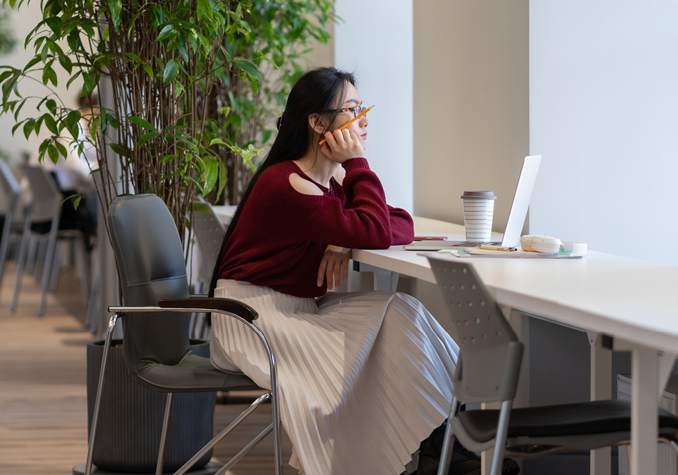 A photo of a student studying