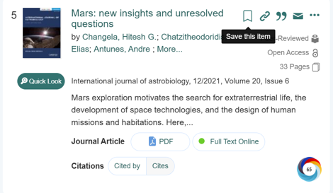 Organise research materials, snippet from Library Search